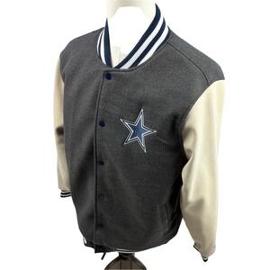 Ultra Game NFL Dallas Cowboys Varsity Bomber Fleece Embroidered Snap Jacket Larg